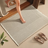 levne Koupelnová rohož-Vaflová koupelnová předložka, boho koupelnové koberečky, protiskluzové, pratelné, super savé a rychleschnoucí, malé koupelnové předložky, farmářská koupelnová dekorace, 18'' x 30'', khaki a bílá