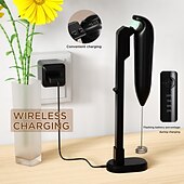 abordables appareils électroménagers-Mousseur à lait électrique portable rechargeable, 3 têtes, 3 vitesses, en acier inoxydable, avec affichage numérique LED, idéal pour le café au lait, les lattes, les cappuccinos et les matchas.
