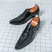 baratos Sapatos de monge-Mocassins masculinos azuis de verniz com fivela - calçado formal elegante para eventos especiais e trajes de noite.