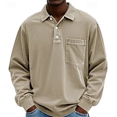 preiswerte Klassisches Poloshirt für Herren-Herren Poloshirts Golfshirt Lässig Straße Revers Langarm Basic Modern Einfach Tasche Knöpfe Frühling Herbst Normale Passform Violett Marineblau Fuchsie Khaki Armeegrün Grau Poloshirts