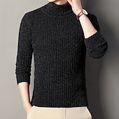 preiswerte Herrenpullover-Herren Pullover Strickpullover Gerippt Stricken Normale Oberteile Gestrickt Einfach Rollkragen Mode Basic Urlaub Alltagskleidung Bekleidung Herbst Winter Schwarz Kaffee M L XL