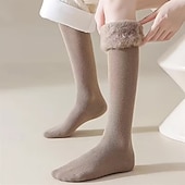 Недорогие отопление охлаждение-3 пары женских утолщенных носков выше колена - защита от экстремальных холодов - бежевый/черный/серый - теплые зимние носки на каждый день и для особых случаев, ребристые манжеты, флисовая подкладка,