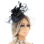 cheap Fascinators-Headdress Tulle Feather Fedora Hat Wedding Tea Party Horse Race Cocktail Elegant Vintage With Feather Headpiece Headwear