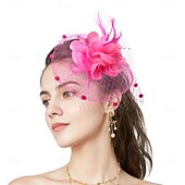 levne fascinátory-Čelenka Tyl Látka 30. léta Svatební Čajový dýchánek Dostih koktejl Elegantní Vinobraní S Peří Přílba Pokrývky Hlavy