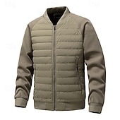 cheap Men's Downs &amp; Parkas-Men's Winter Coat Quilted Jacket Padded Jacket Pocket Quilted Polyster Outdoor Casual Daily Regular Fashion Streetwear Contemporary Thermal Warm Winter Solid Color Black Khaki Army Green Puffer Jacket