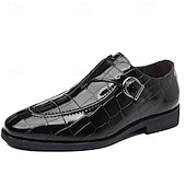 preiswerte Slipper-Schwarze Herren-Monk-Strap-Schuhe aus Kunstleder – elegantes Design mit Krokodilprägung und Schnalle, perfekt für formelle Anlässe, Geschäftstreffen und Hochzeiten.