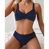 billige Surfing Tankinis og Bikinier-Dame Badedrakt med rynker Bikinisett Badetøy Ensfarget Badetøy Mørkeblå Pustende Ermeløs - Surfing Strand Svømming Sommer