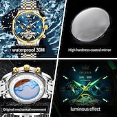 Χαμηλού Κόστους Μηχανικά Ρολόγια-OLEVS Αντρικό Μηχανικό Αυτόματο Ρολόι Πολυτελές Ρολόι Χεριού Σκελετού Διάμετρος 42mm Αδιάβροχο Χρυσό Μπλε Ρολόι Δώρο για άντρες 6740