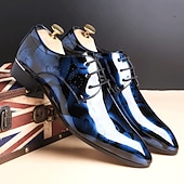 preiswerte Derby Schuhe-Herren-Schnürschuhe aus blauem Lackleder mit Schlangenmuster – Luxusschuhe für gehobene Anlässe und Partys