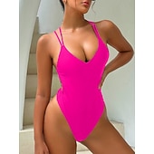 cheap One-piece swimsuits-Women's One Piece Swimsuit Sexy Cutout Monokini Tummy Control High Waist Slim Backless Vacation Beach Wear Solid Color V Neck Sleeveless Bathing Suits
