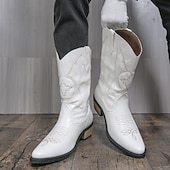 billiga Cowboy &amp; Western Boots-Vita herrstövlar i westernstil, äkta läder, cowboyinspirerad design, perfekta för utomhusevenemang, westernkläder
