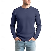 Недорогие Вафельная трикотажная футболка-Муж. Футболка с вафельным рисунком Футболка Длинный рукав Вырез под горло Все сезоны Сплошной цвет Традиционный / винтаж На каждый день Гладкая ткань на открытом воздухе Дом Для занятий спортом