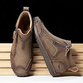 abordables Botines-Botas de senderismo de piel sintética de primera calidad para hombre: calzado resistente con cierre de cremallera para aventuras al aire libre y uso casual.