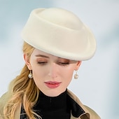 abordables Sombreros de Fiesta-Sombreros 100% lana, boina, sombrero fedora, sombrero platillo, cóctel de boda, elegante tocado de tul de color puro.