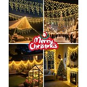 Недорогие Питание от электросети-Рождественская сосулька, 33 фута, 400 светодиодов, 48 капель, 8 функций, таймер, дистанционное управление, прозрачный провод, подключаемые гирлянды, праздничные, свадебные, вечерние, декоративные огни, низкое напряжение, безопасная розетка