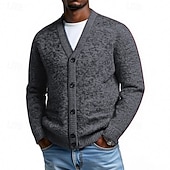 abordables suéter de la rebeca de los hombres-Hombre Pulóveres Chaqueta de Punto Cárdigan Estriado Tejer Tops regulares Botones Plano Escote en Pico Moda Ropa de calle Vacaciones Casual Ropa Otoño Invierno Burdeos Azul S M L