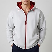billiga bashuvtröjor för män-Herr Huvtröja Huvtröja med dragkedja Huvtröjor med dragkedja Vit Marinblå Huva Slät Dragkedja Ficka Sport &amp; Utomhus Dagligen Helgdag Polyester Streetwear Grundläggande Ledigt Vår Höst Kläder Pull