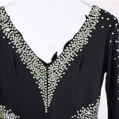 baratos Roupa de Competição-Dança de Salão Vestido Pregas Recortes Cristal / Strass Mulheres Espetáculo Treino Manga Longa Alto Elastano Fibra de Leite