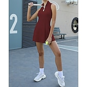 billiga Kvinnors klänning-Dam Solid färg Tennisklänning Sportklänning Snabb tork Elastisk Andningsfunktion Tennis Träning Löpning Dragkedja Klänningar Svart Vit Rosa Tenniskläder