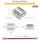 abordables Accesorios LED-Kit de conectores SMD FCOB/COB de 8 mm y 10 mm (0,31 pulgadas) para bricolaje: 14 conectores transparentes y 5 cables de extensión de 15 cm de longitud y calibre 20 AWG para conexiones de esquina en