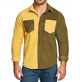 economico camicia da uomo con bottoni-Per uomo Camicia Camicia casual Camicia di Velluto a Coste Camicia con Bottoni Giallo Verde Kaki Manica Lunga Semplice Collo ripiegato Casuale Quotidiano Blocco di colore Abbigliamento Moda