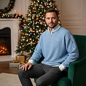 Недорогие Мужские повседневные футболки-Муж. Футболка с вафельным рисунком Футболка Длинный рукав Половина молния Осень Наступила зима Сплошной цвет Традиционный / винтаж На каждый день Цветовые блоки Карман на молнии