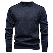 Недорогие мужской пуловер-свитер-Муж. Пуловер Свитер Вязаный свитер Рельефный узор Вязать Обычные топы Трикотаж Геометрический принт Вырез под горло Мода Классический Отпуск На каждый день Одежда Наступила зима Синий Винный L XL 2XL