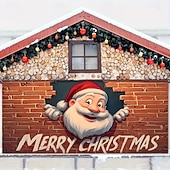 billige Garasje- og dørbanner-Jul tapet Garasjeportdeksel Stor opphengning julenissen god jul søt stil 3D Party Utendørs Ferie Bakgrunner for skyting Yard Hjemmedekor