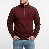 cheap Basic Sweatshirts-Men's Hoodie Wine Navy Blue Green Khaki High Neck Half Zip Color Block Pocket Color Block Casual Daily Vintage Casual Fall Winter Clothing Apparel Hoodies Sweatshirts