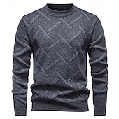 Недорогие мужской пуловер-свитер-Муж. Пуловер Свитер Вязаный свитер Рельефный узор Вязать Обычные топы Трикотаж Геометрический принт Вырез под горло Мода Классический Отпуск На каждый день Одежда Наступила зима Синий Винный L XL 2XL