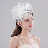baratos Fascinadores-Decoração de Cabelo Presilha de cabelo Pena Casamento Aniversário Elegante Vintage Estilo bonito Com Penas Miçangas Capacete Chapéu