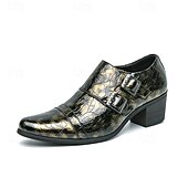abordables Zapatos de monje-Zapatos monk strap para hombre en negro y dorado con estampado de cocodrilo: piel sintética de primera calidad, diseño de lujo con doble hebilla, perfectos para eventos formales, bodas y ocasiones de negocios.