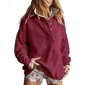 preiswerte Einfache Kapuzenpullover-Damen Pullover Sweatshirt Patchwork Knöpfe Einfach Mode Lässig Langarm Hoher Ausschnitt Normale Oberteile Lässig Straße Alltagskleidung Schwarz Wein Rote Herbst Winter