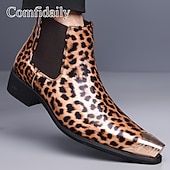 cheap Chelsea Boots-Men's Brown Leopard Print Chelsea Boots – Trendy and Bold Design, Ideal for Casual Wear, Street Style and Fashion-forward Occasions