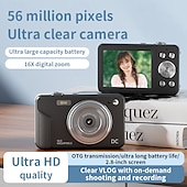 olcso Fényképezőgép és fénykép-digitális fényképezőgép 56mp-es fényképezőgépek fotózáshoz, célozd meg és lőj digitális fényképezőgép autofókusszal, dupla kamerás vakuval, 16x zoommal, rázkódásmentesítéssel, 128 GB-os kártyával,