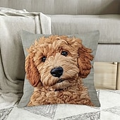  Capa de almofada vintage com estampa digital plana em 2D, estilo cachorro, lavável à máquina, com fechamento em zíper, capa decorativa para sofá, sala de estar e quarto.