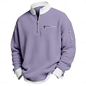 billige Vaffelstrikket T-skjorte-Herre Vaffel T-skjorte T skjorte Langermet Halv glidelås Vår Høst vinter Helfarge Tradisjonell / vintage Fritid Fargeblokk Lomme med glidelås utendørs Hjem Sport &amp; Utendørs Lyseblå Rød Lilla Topp