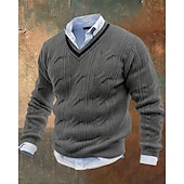 baratos suéter pulôver masculino-Homens Suéter Pulôver suéter Suéter de malha Estriado Tricotar Tops regulares Tricotado Côr Sólida Decote V Moda Roupa de rua Casual Roupa Diária Roupa Outono Inverno Preto Branco M L XL