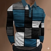 economico Polo geometrica da uomo-Per uomo Blocco di colori Astratto Polo Manica Lunga Magliette polo Bavero Casual All'aperto Streetwear Athleisure Abbigliamento quotidiano Stampa 3D Bottoni Primavera Autunno Inverno Blu Viola Verde