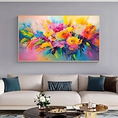 baratos Pinturas Florais/Botânicas-Pintura artesanal de flores coloridas em estilo abstrato com respingos de tinta a óleo, arte de parede em tela, pôster decorativo para casa, cozinha, escritório e outros ambientes. Presentes.