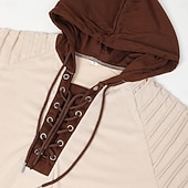 abordables t-shirts de base-Hommes T-shirt Chemise à Manches Longues Chemises pour hommes avec coudières manche longue À capuche Toutes saisons Bloc de Couleur Slim Plissé Mode Designer Basique À lacets Patchwork Occasionnel