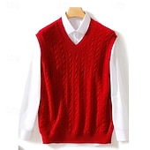 Χαμηλού Κόστους Ανδρικό μάλλινο πουλόβερ-Ανδρικό γιλέκο από κασμίρ υψηλής ποιότητας με λαιμόκοψη V από καθαρό μαλλί, κλασικό πλεκτό πουλόβερ, απαλό, ζεστό, αναπνεύσιμο