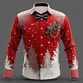 economico Costume di Natale-Natale Per uomo Costume di Natale Colletto finto e design del vestito Camicia da smoking stampata con cravatta Camicia Camicia con Bottoni Manica Lunga Divertente All'aperto Ferie Primavera Autunno