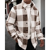 Недорогие Толстовка с капюшоном из флиса-Муж. Толстовка Флисовая толстовка Флисовая жилетка Синий Хаки Воротник-стойка В клетку Карман Для занятий спортом Повседневные Праздники Полиэстер Уличный стиль Классический На каждый день Осень Зима