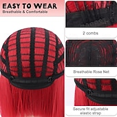 baratos Perucas de Carnaval-Peruca de Carnaval 2026 Rosa Vermelho Preta Liso Bob Curto Peruca sintética para festivais Mardi Gras Parada Cabelo para fantasia de cosplay para Feminino