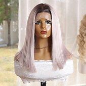 cheap Synthetic Lace Wigs-Synthetic Lace Wig Straight Style 12 inch Mixed Color Middle Part 13x4x1 T Part Lace Front Wig Women's Wig Light Pink