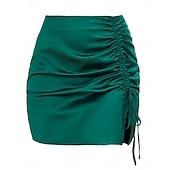 economico Gonne semplici-Per donna Gonne in raso Moda Casual Mini Vita Alta Gonne Semplice Arricciato Inelastico Quotidiano Feste Vinaccia Nero Bianco Verde Estate