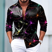 economico Camicia in Raso da Uomo-Natale Per uomo Glitter scintillanti Buon anno Luci natalizie Camicia Camicia in raso Camicia elegante Manica Lunga Moda Casual Feste Ferie Estate Primavera Autunno Collo ripiegato Stampa 3D Camicie