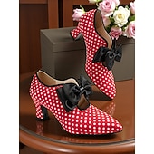 cheap Valentine's Day-Women's Red Polka Dot High Heel Pumps with Black Bows - Retro Vintage Style Shoes for Valentine's Day, Parties, and Special Occasions