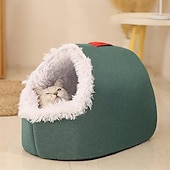 abordables Linge de lit-Lit-niche en peluche pour chats d'intérieur &amp;niche pour petits chiens avec revêtement moelleux, lit amovible auto-chauffant et antidérapant, abri lavable pour chat